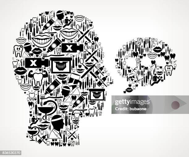chatbubble face dentist and dental vector icon pattern - man brushing teeth stock illustrations
