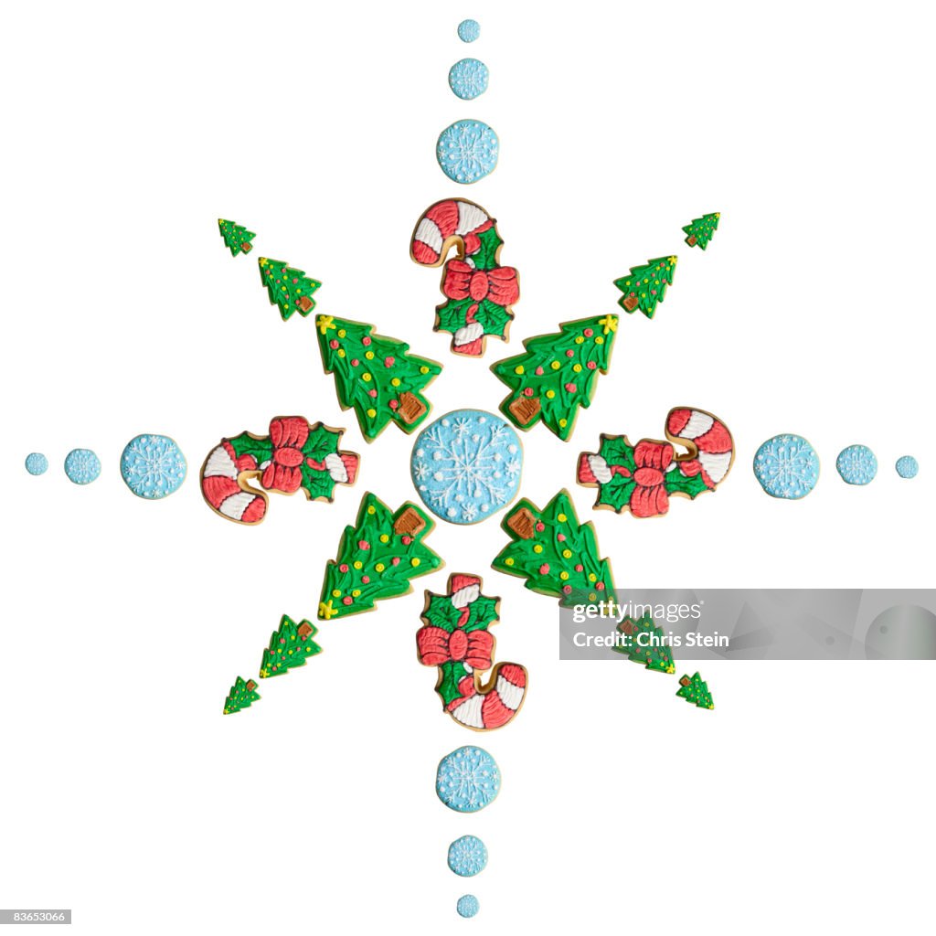 Tree, Snowflake and Candy Cane Cookie Snowflake