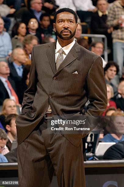 Head coach Sam Mitchell of the Toronto Raptors looks on from the sideline during the game against the Golden State Warriors on October 31, 2008 at...