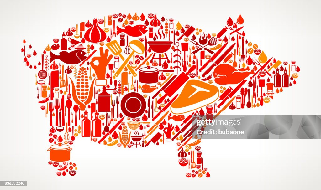 Pig Cooking and Food Vector Icon Pattern