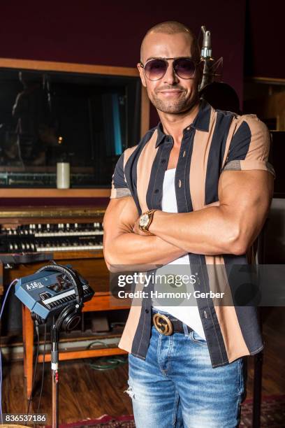 Joey Lawrence poses for some portraits at the listening party for his album "Imagine" in Studio City Sound on August 21, 2017 in Studio City,...