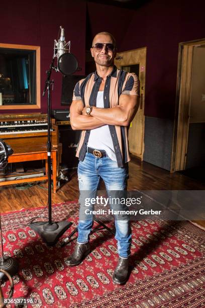 Joey Lawrence poses for some portraits at the listening party for his album "Imagine" in Studio City Sound on August 21, 2017 in Studio City,...