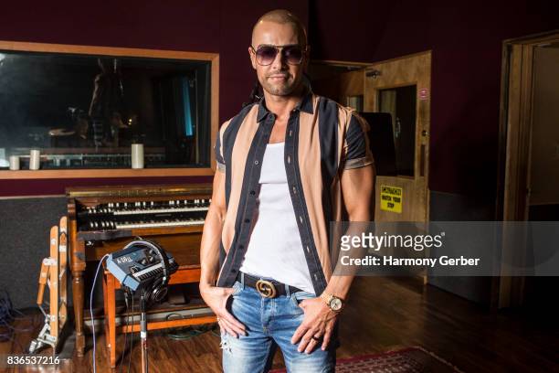 Joey Lawrence poses for some portraits at the listening party for his album "Imagine" in Studio City Sound on August 21, 2017 in Studio City,...