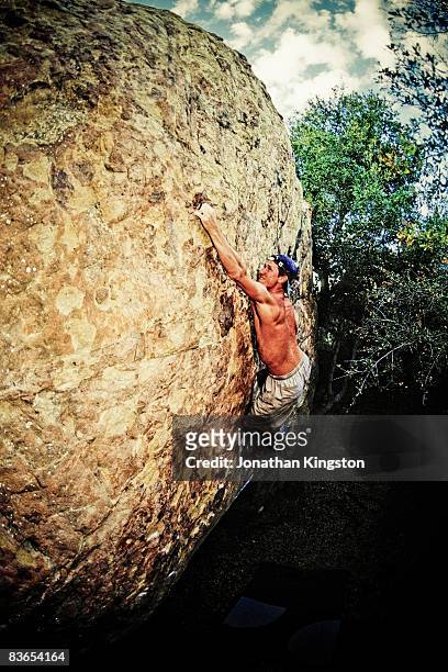 rock climber, santa barbara, california. - chalk bag stock-fotos und bilder