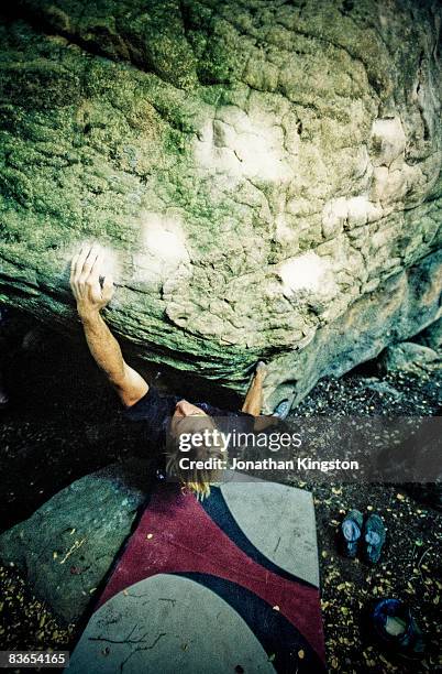 rock climber, santa barbara, california. - chalk bag stock-fotos und bilder