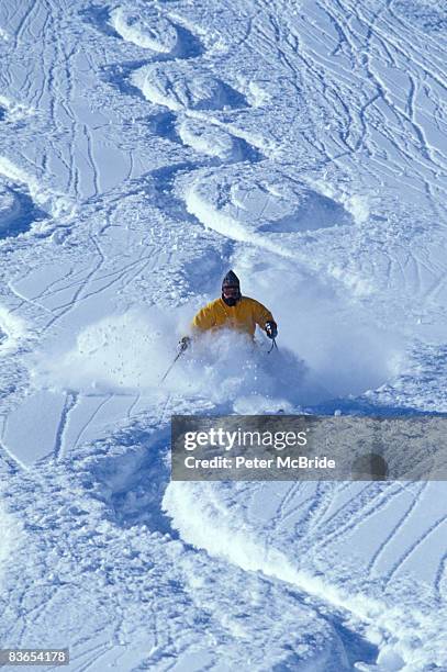 alpine skiing in powder. - estância de esqui de zurs imagens e fotografias de stock