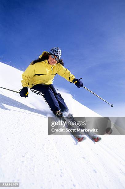 woman skiing at snowbird, utah - female skier stock pictures, royalty-free photos & images