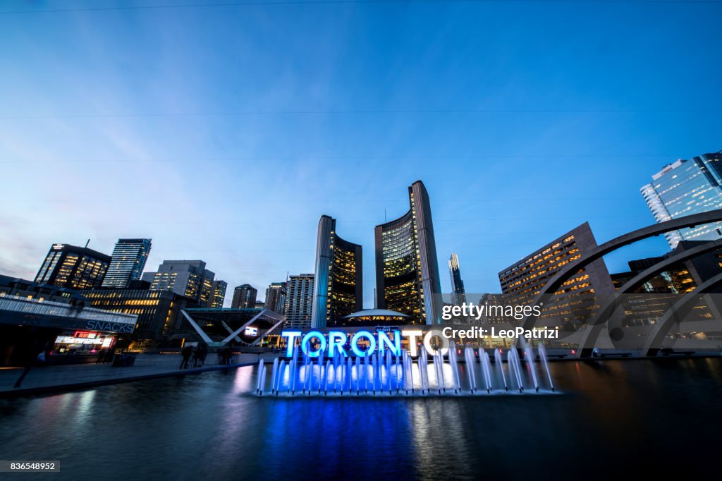 Toronto Nathan Phillips Square and the big city sign