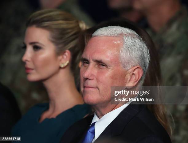 Vice President Mike Pense sits with Ivanka Trump as President Donald Trump delivers remarks on AmericaN involvement in Afghanistan at the Fort Myer...