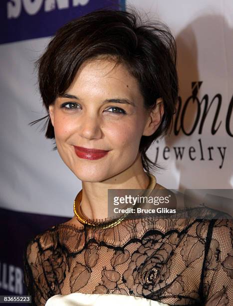 Katie Holmes poses at the after party for the opening night of the revival of Arthur Miller's "All My Sons" on Broadway at espace on October 16, 2008...