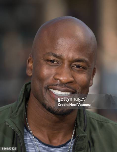 Akbar Gbaja-Biamila visits "Extra" at Universal Studios Hollywood on August 21, 2017 in Universal City, California.