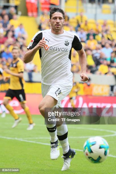 Tim Kister of Sandhausen in action during the Second Bundesliga match between Dynamo Dresden and SV Sandhausen at DDV-Stadion on August 19, 2017 in...