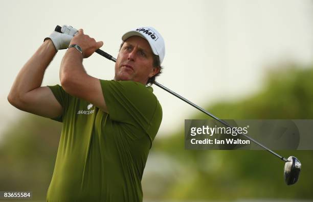 Phil Mickelson of USA in action during the Peo-Am of the Barclays Singapore Open at Sentosa Golf Club on November 12, 2008 in Singapore.