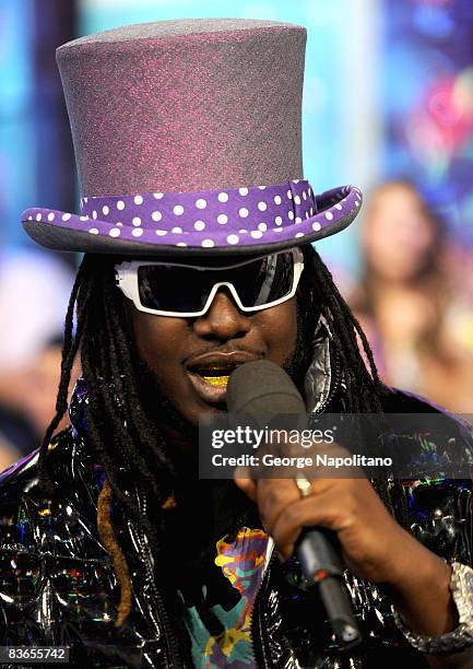 Rapper T-Pain visits MTV's "TRL" at the MTV studios in Times Square on November 11, 2008 in New York City.