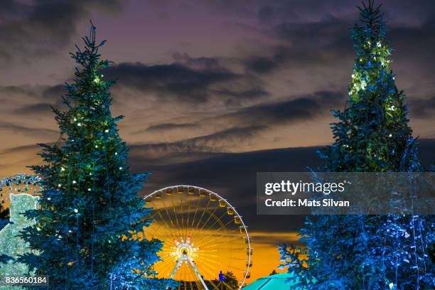 igloo and ferris wheel between two trees in dusk in nice - building igloo photos et images de collection
