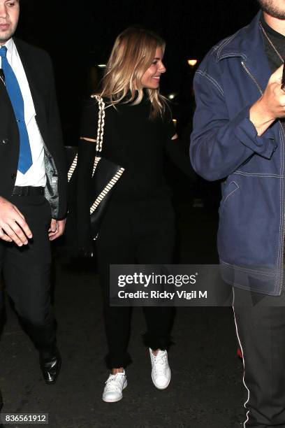 Sienna Miller leaving Apollo Theatre after after her performance in Cat on a Hot Tin Roof on August 21, 2017 in London, England.