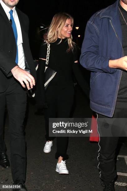 Sienna Miller leaving Apollo Theatre after after her performance in Cat on a Hot Tin Roof on August 21, 2017 in London, England.