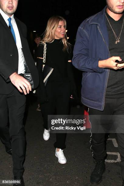 Sienna Miller leaving Apollo Theatre after after her performance in Cat on a Hot Tin Roof on August 21, 2017 in London, England.