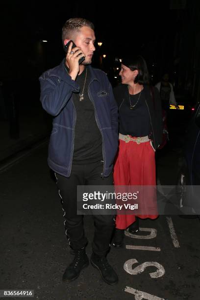Sadie Frost and Rafferty Law leaving Apollo Theatre after watching Sienna Miller in Cat on a Hot Tin Roof on August 21, 2017 in London, England.