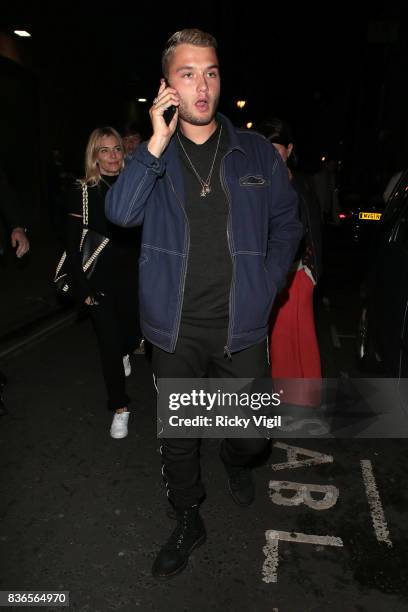 Sadie Frost and Rafferty Law leaving Apollo Theatre after watching Sienna Miller in Cat on a Hot Tin Roof on August 21, 2017 in London, England.