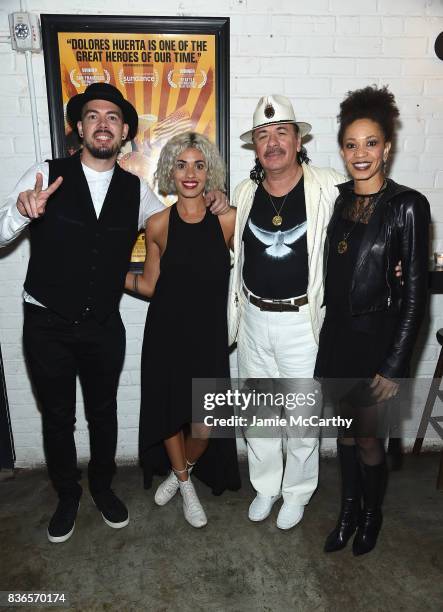 Salvador Santana, Stella Santana, Executive Producer Carlos Santana and Cindy Blackman attend the "Dolores" New York Premiere at The Metrograph on...