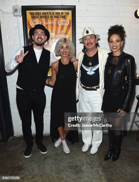 Salvador Santana, Stella Santana, Executive Producer Carlos Santana and Cindy Blackman attend the "Dolores" New York Premiere at The Metrograph on...