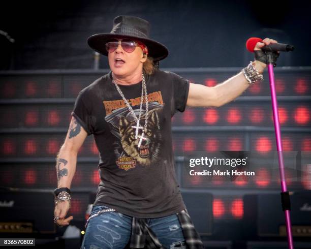 Axl Rose of Guns N' Roses performs onstage during the 'Not In This Lifetime' Tour at TD Place Stadium on August 21, 2017 in Ottawa, Canada.