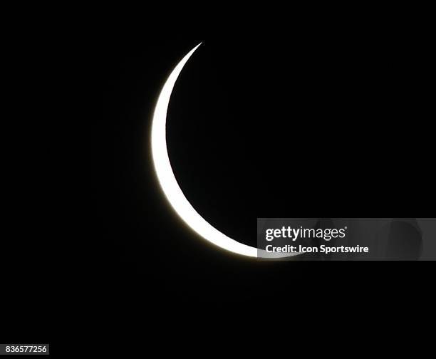 The late stage of the partial phase during a total eclipse of the sun on August 21 as viewed from the Cohen Recreation Center in Chester, IL.