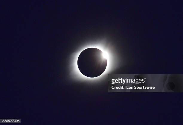 The end of the eclipse is indicated by the diamond ring effect during a total eclipse of the sun on August 21 as viewed from the Cohen Recreation...