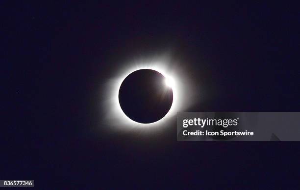 The end of the eclipse is indicated by the diamond ring effect during a total eclipse of the sun on August 21 as viewed from the Cohen Recreation...