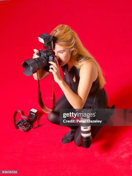 female paparazzi on red carpet - camera flash stock pictures, royalty-free photos & images