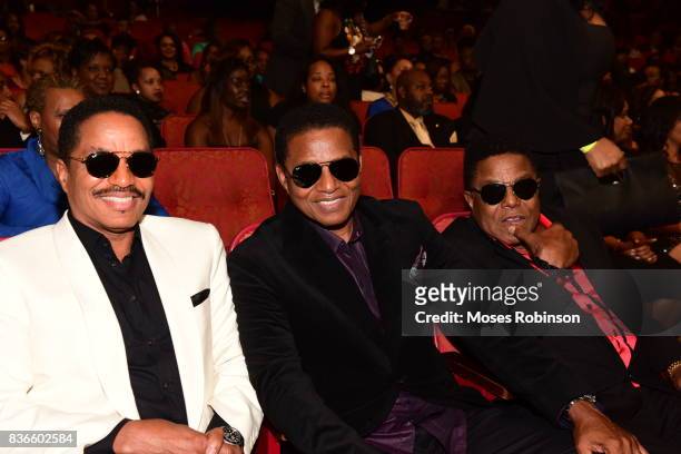 Marlon Jackson, Jackie Jackson and Tito Jackson of The Jacksons attend the 2017 Black Music Honors at Tennessee Performing Arts Center on August 18,...