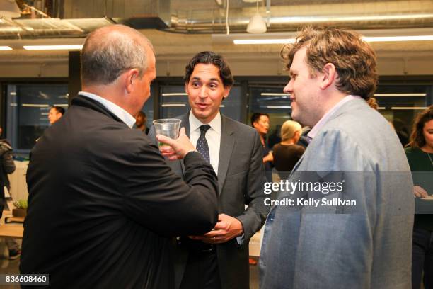 Event guests chat during a reception for Surface Magazine's Design Dialogues No. 38 on August 21, 2017 in San Francisco, California.