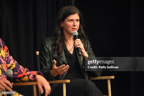 Of Product Design at Facebook Margaret Gould Stewart speaks onstage during the Surface Magazine Design Dialogues No. 38 event on August 21, 2017 in...
