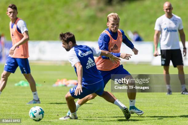 Coke of Schalke and Max Meyer of Schalke battle for the ball during the Training Camp of FC Schalke 04 on July 29, 2017 in Mittersill, Austria.