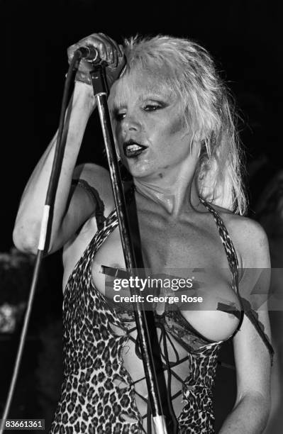 Punk rock singer Wendy O. Williams, lead singer of the Plasmatics, performs at a 1980 West Hollywood, California, concert at the Whiskey a Go Go.