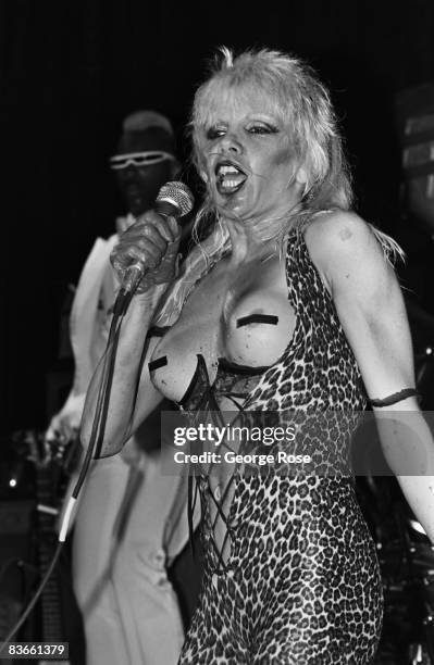 Punk rock singer Wendy O. Williams, lead singer of the Plasmatics, performs at a 1980 West Hollywood, California, concert at the Whiskey a Go Go.