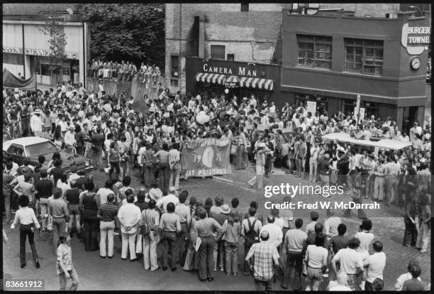 High angle view of the fourth annual Gay Pride Day March, held on the anniversary of the Stonewall demonstrations, June 24, 1973.