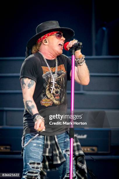 Axl Rose of Guns N' Roses performs onstage during the 'Not In This Lifetime' Tour at TD Place Stadium on August 21, 2017 in Ottawa, Canada.