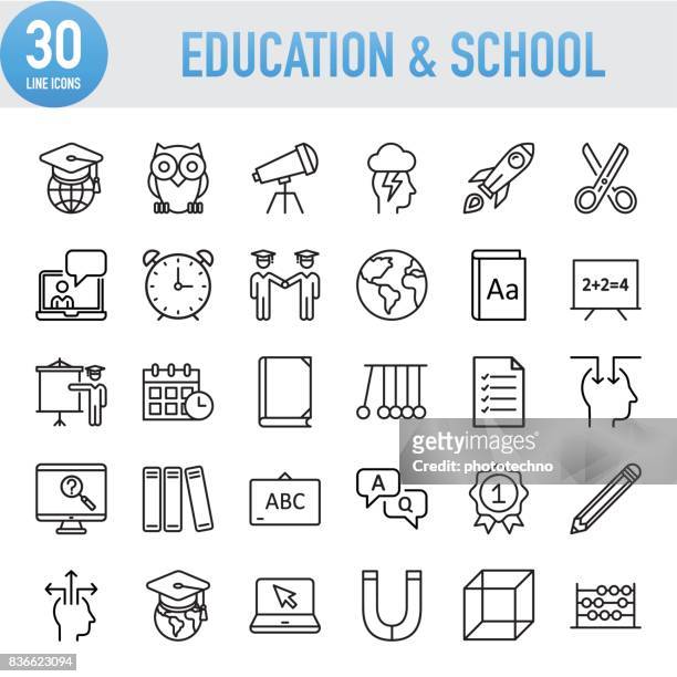 modern universal line education and school icons - student leadership stock illustrations