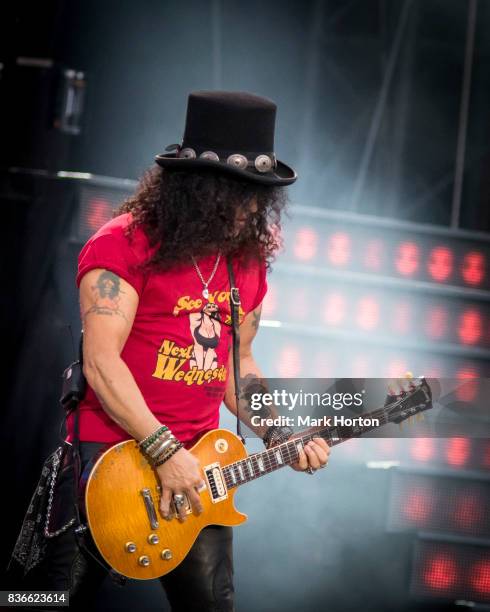 Slash of Guns N' Roses performs onstage during the 'Not In This Lifetime' Tour at at TD Place Stadium on August 21, 2017 in Ottawa, Canada.