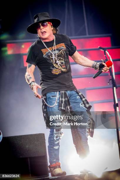 Axl Rose of Guns N' Roses performs onstage during the 'Not In This Lifetime' Tour at TD Place Stadium on August 21, 2017 in Ottawa, Canada.