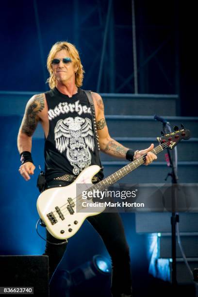 Duff McKagan of Guns N' Roses perfoms on stage during the 'Not In This Lifetime' Tour at at TD Place Stadium on August 21, 2017 in Ottawa, Canada.