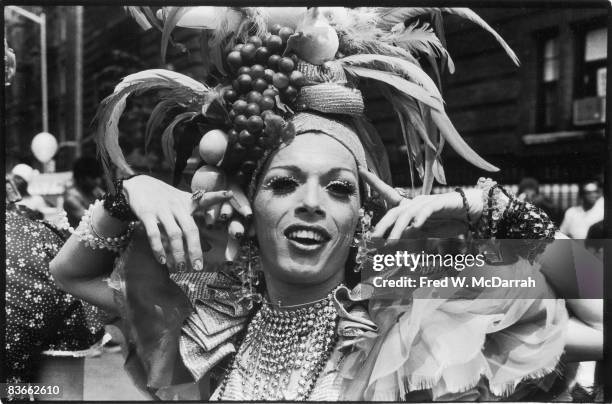 Portrait of 82 Club drag queen performer, who pose during the fourth annual Gay Pride Day March, held on the anniversary of the Stonewall...