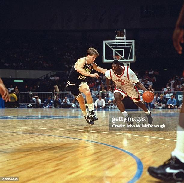 Big West Tournament: UNLV Larry Johnson in action, shot vs Long Beach State. Long Beach, CA 3/8/1991 CREDIT: John W. McDonough