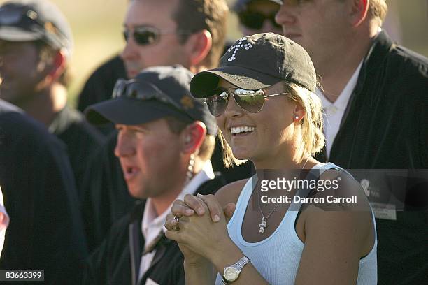 Closeup of Richelle Baddeley, wife of Aaron Baddeley, victorious during ceremony after Sunday play at TPC Scottsdale. Scottsdale, AZ 2/4/2007 CREDIT:...