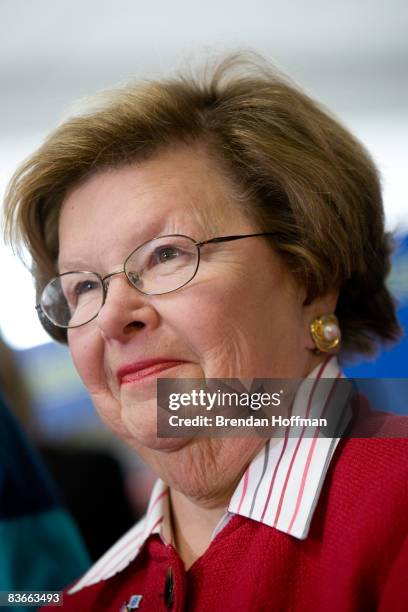 Sen. Barbara Mikulski speaks at a press conference at a Chevrolet dealership on November 12, 2008 in Bethesda, Maryland. Sen. Mikulski is proposing...