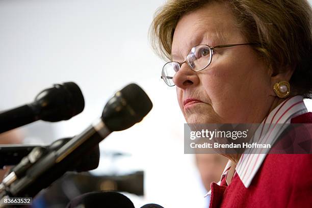 Sen. Barbara Mikulski speaks at a press conference at a Chevrolet dealership on November 12, 2008 in Bethesda, Maryland. Sen. Mikulski is proposing...