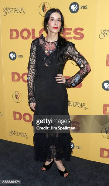 Actress Sarah Sophie Flicker attends the "Dolores" New York premiere at The Metrograph on August 21, 2017 in New York City.