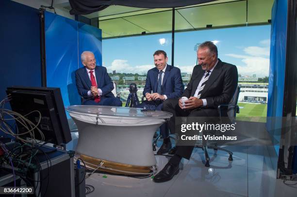 Former England Captains and current Sky Sports commentators David Gower, Michael Atherton and Ian Botham during day two tof he 1st Investec test...